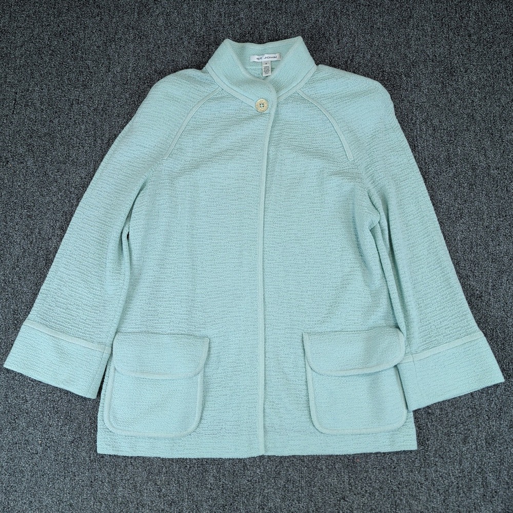 St John Vintage Quiet Luxury Knit Jacket Women S Mint Green Wool Blend Cardigan — photo 2
